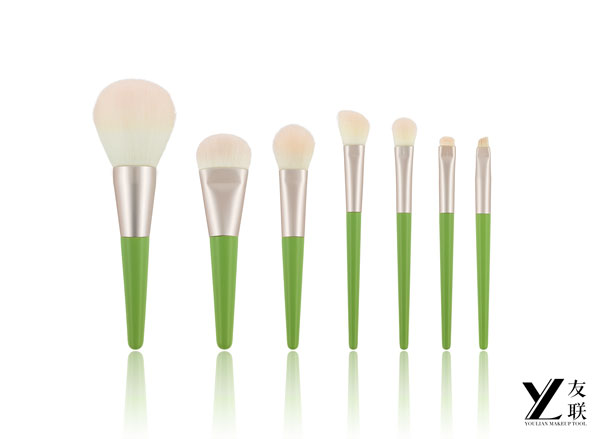 Nieuwe aankomst ｜ Bloemritme - Groene bladroze bloem houten handgreep borstelset ontwaakt je mooie make -uplook!